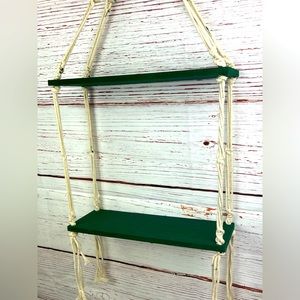 Macramé Boho Evergreen Two-Tier Hanging Wall Shelf